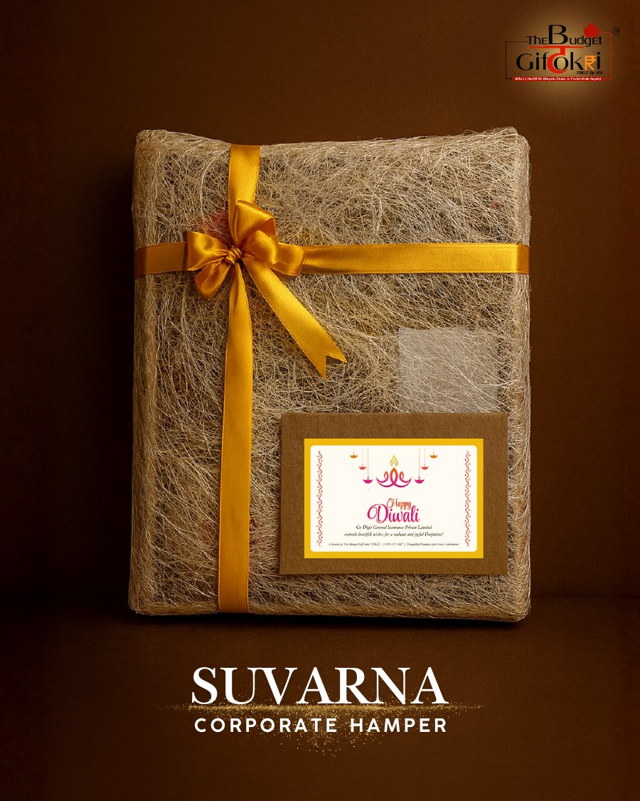 Suvarna Corporate Hamper wrapped in natural fibre with a gold ribbon